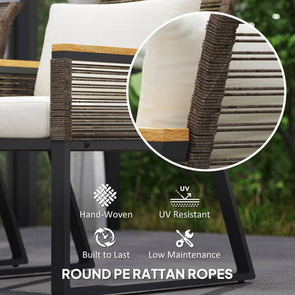 4 Seater Round Wicker Rope Garden Furniture Set with Cushions Grey