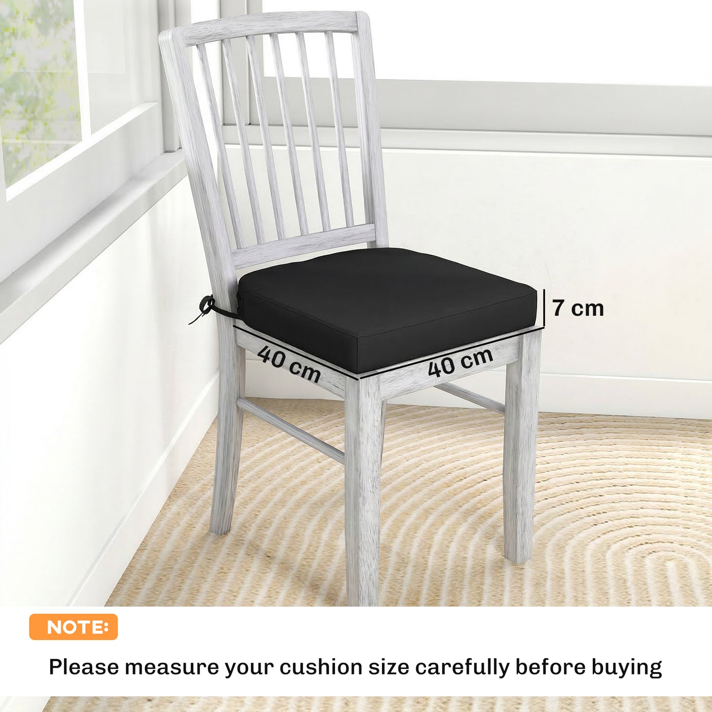 Outdoor Chair Seat Cushions Set of 2, Garden Chair Cushions, Black