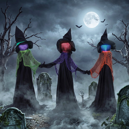 48" Witches Holding Hands Halloween Decoration Light Up Animated Prop