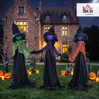 48" Witches Holding Hands Halloween Decoration Light Up Animated Prop