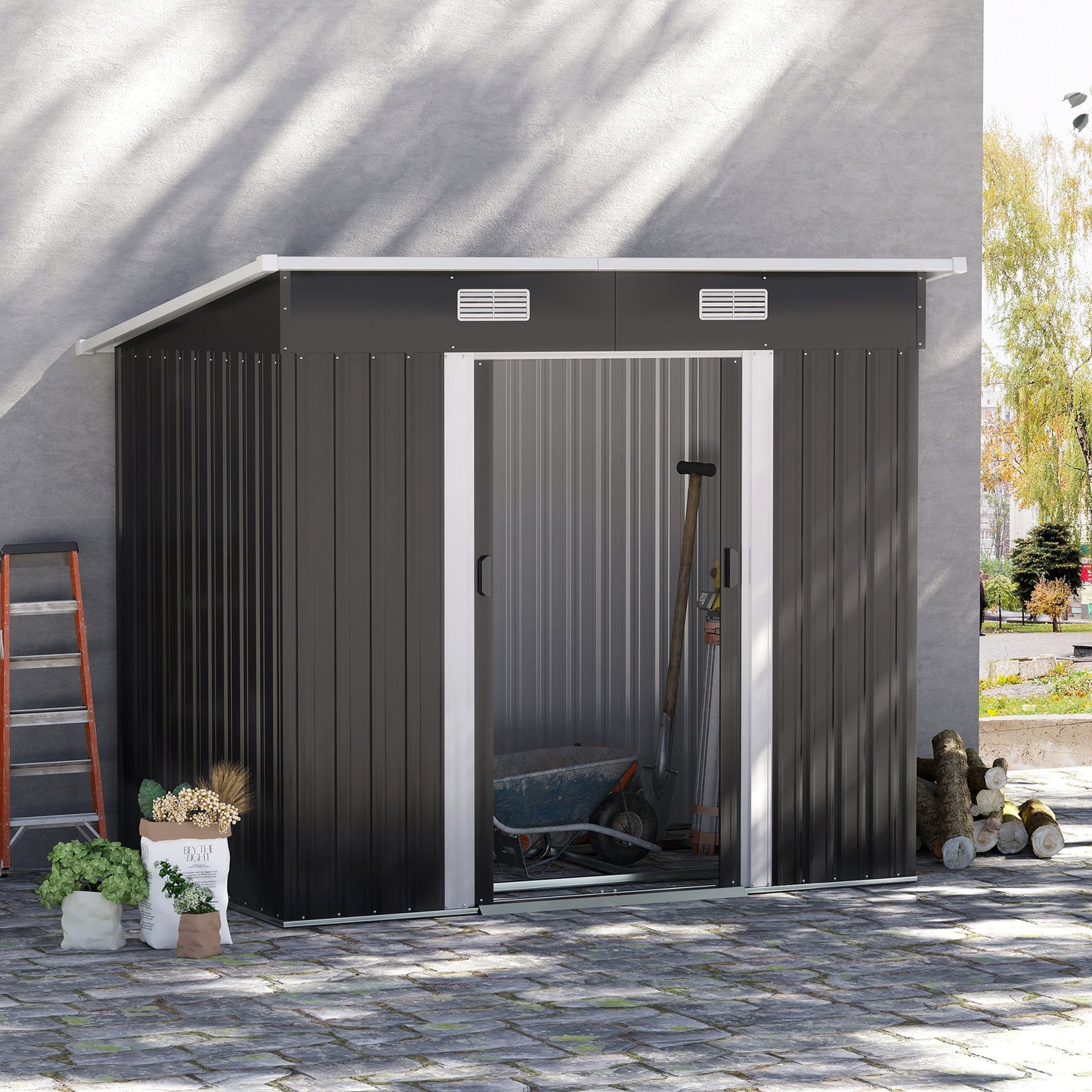 7 x 4ft Outdoor Garden Storage Shed for Backyard Patio Black