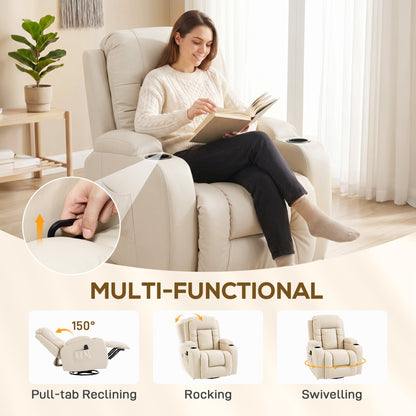Massage Recliner Chair with 8 Vibration & Heat, Cream