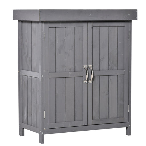 Wooden Garden Storage Shed Tool Cabinet Organiser with Shelves, Two Doors,74 x 43 x 88cm, Grey