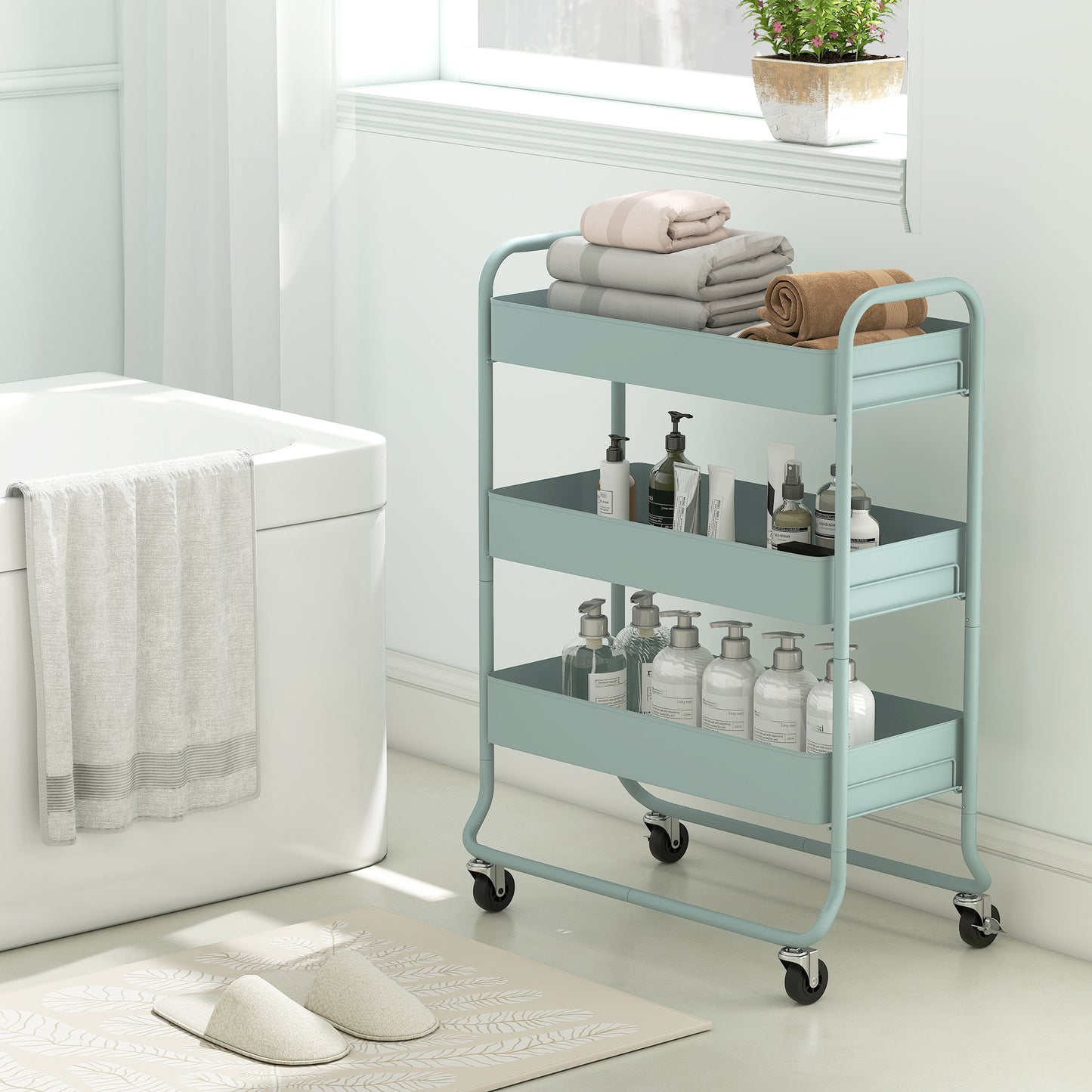 3-Tier Storage Trolley, Storage Cart with Mesh Backets, Wheels