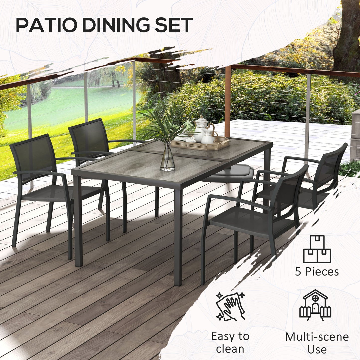 5 Pieces Patio Dining Set with 4 Stackable Chairs