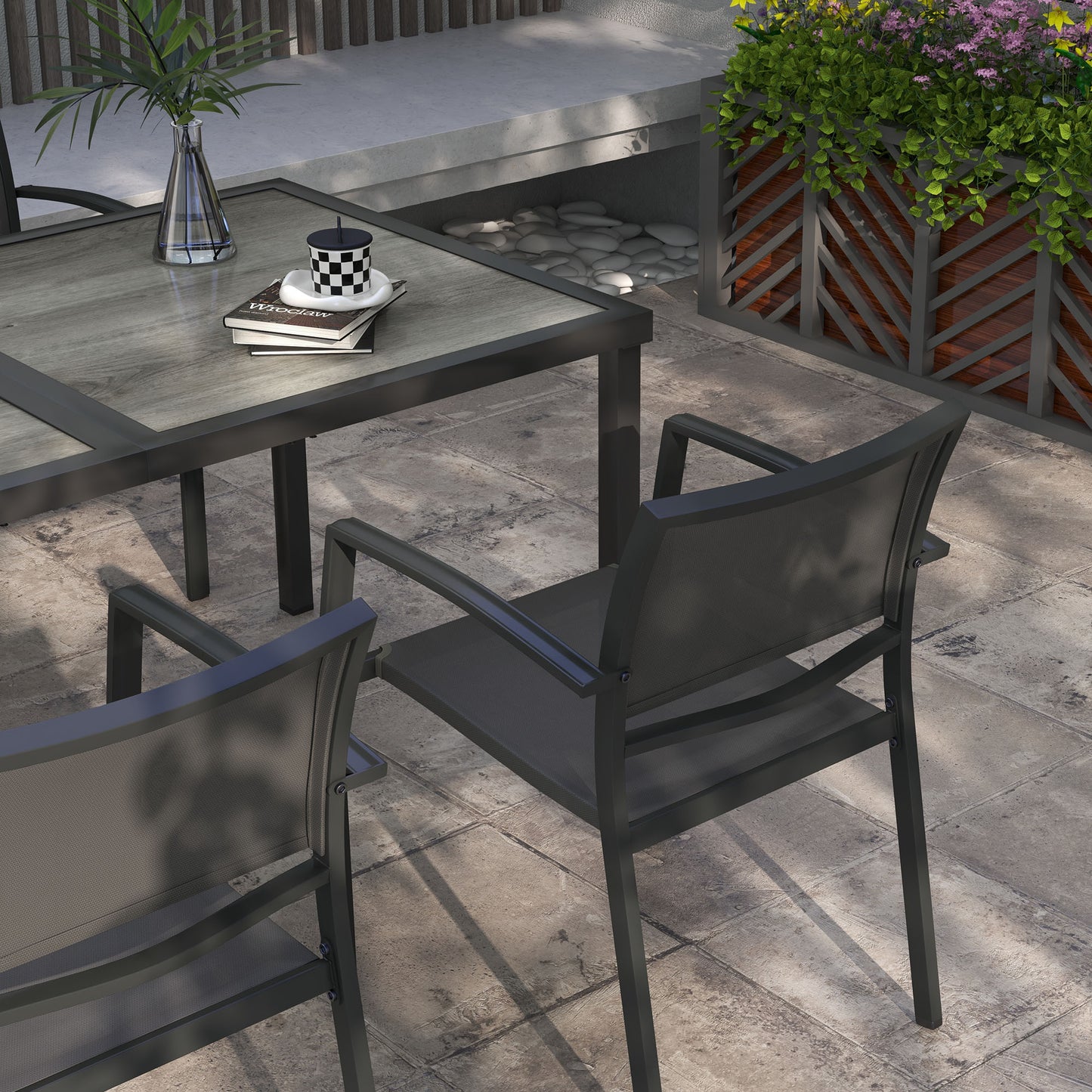 5 Pieces Patio Dining Set with 4 Stackable Chairs