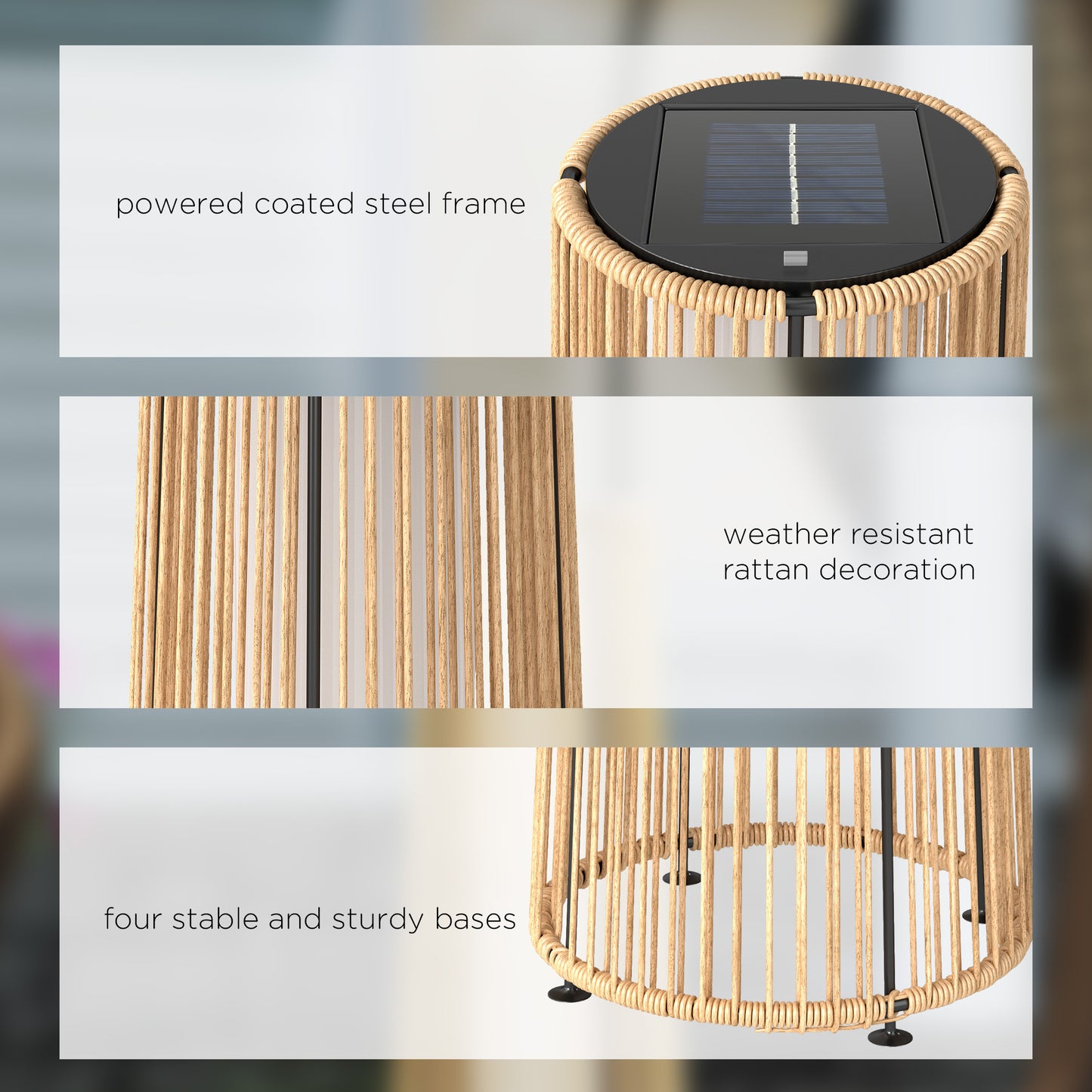 Garden Solar Powered Lights Woven Wicker Lantern Auto On/Off, Beige