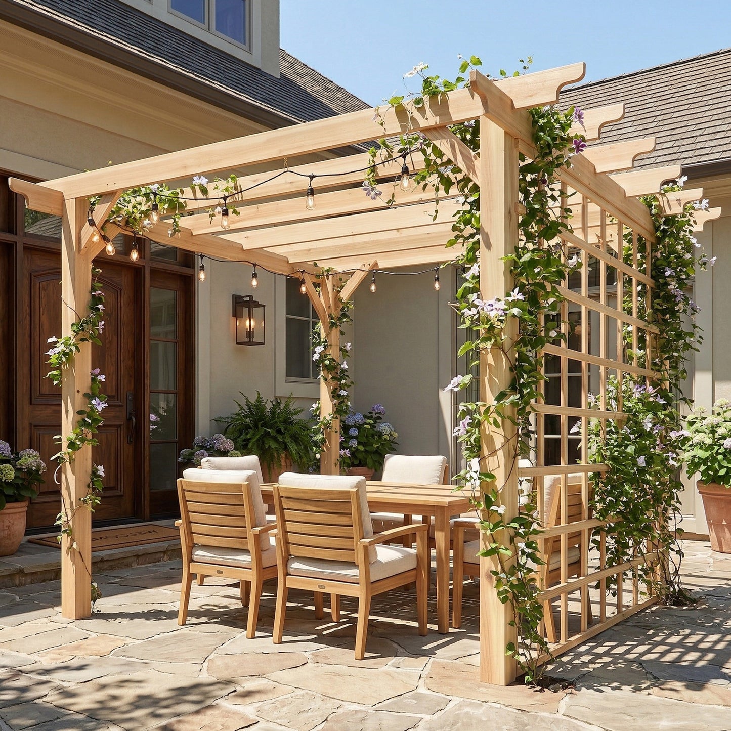 3 x 3 m Wooden Pergola Gazebo Arch with Trellis, Nature Wood Finish