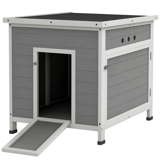 Wooden Duck House, Poultry Coop w/ Double Doors, Openable Roof, Grey