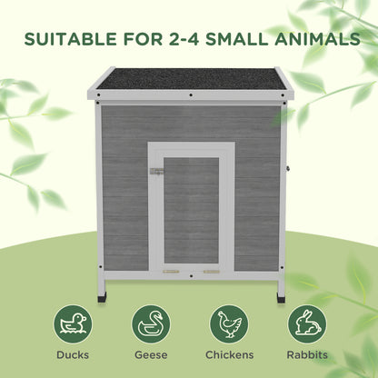 Wooden Duck House, Poultry Coop w/ Double Doors, Openable Roof, Grey