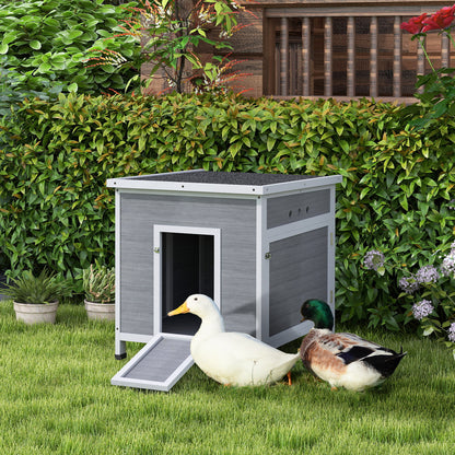 Wooden Duck House, Poultry Coop w/ Double Doors, Openable Roof, Grey