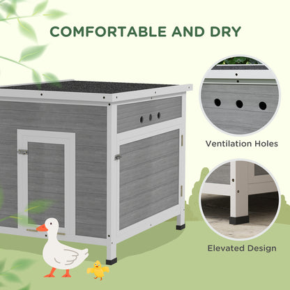 Wooden Duck House, Poultry Coop w/ Double Doors, Openable Roof, Grey
