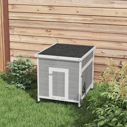 Wooden Duck House, Raised Poultry Coop with Ramp, Double Doors, Openable Asphalt Roof, Ventilation Holes, Removable Base, for 2-4 Ducks, Chickens, Geese, Light Grey