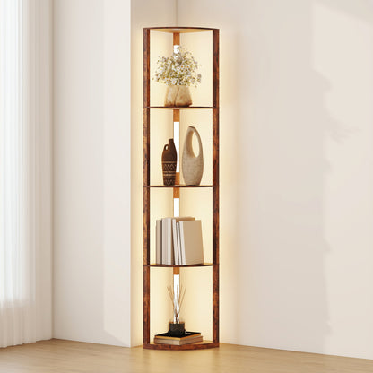 Corner Floor Lamp with Dimmable Warm White LED Light, Rustic Brown