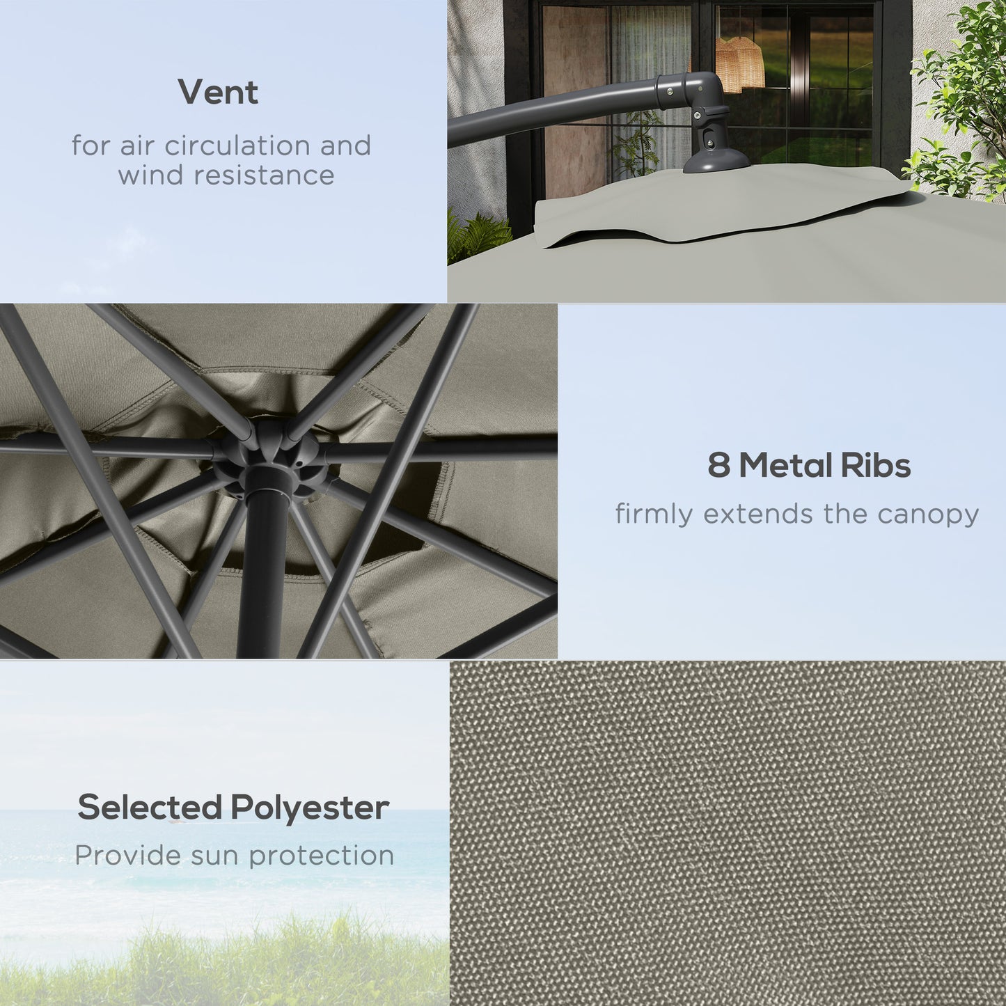 3(m) Banana Parasol Cantilever Umbrella Garden w/ Base Weights