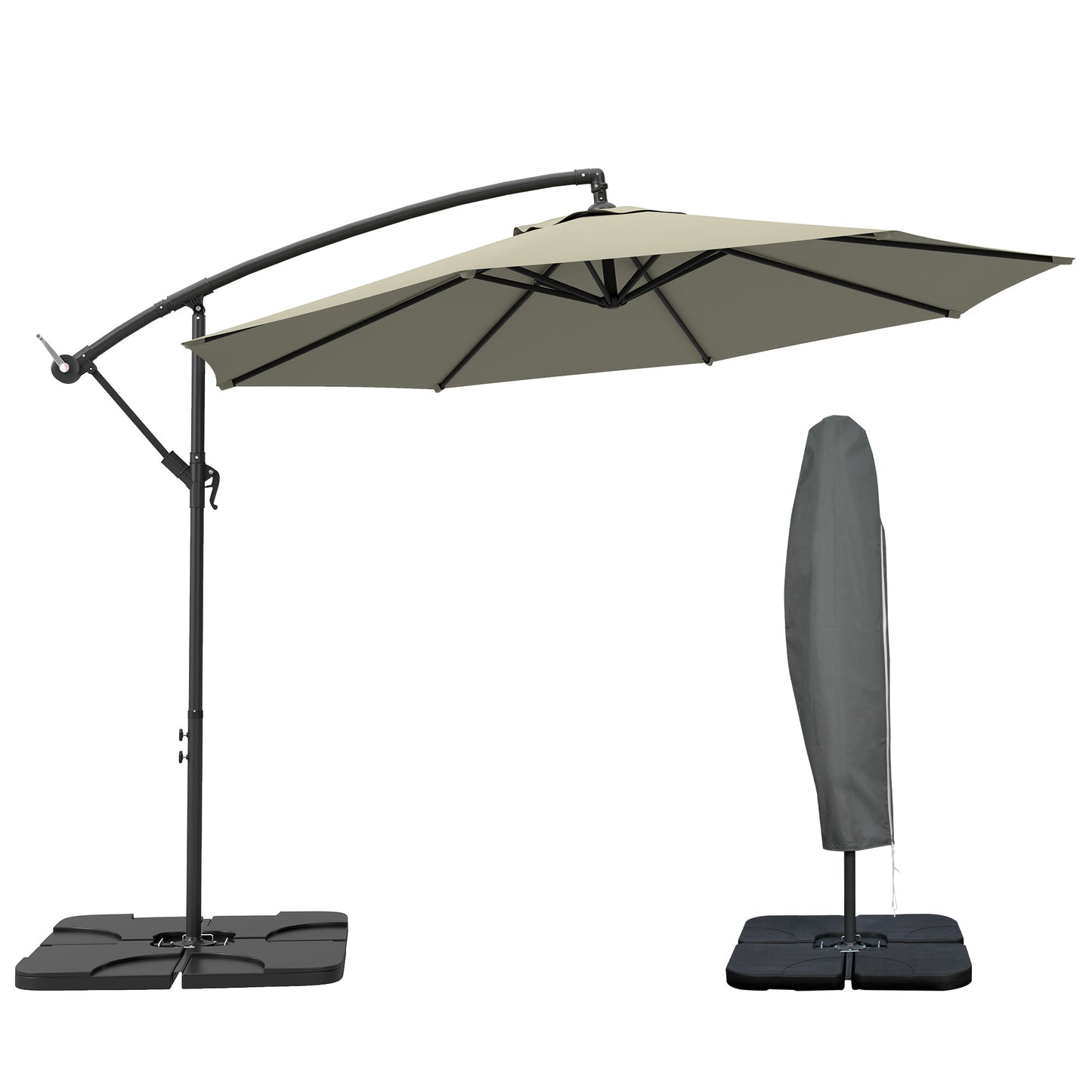 3(m) Banana Parasol Cantilever Umbrella Garden w/ Base Weights