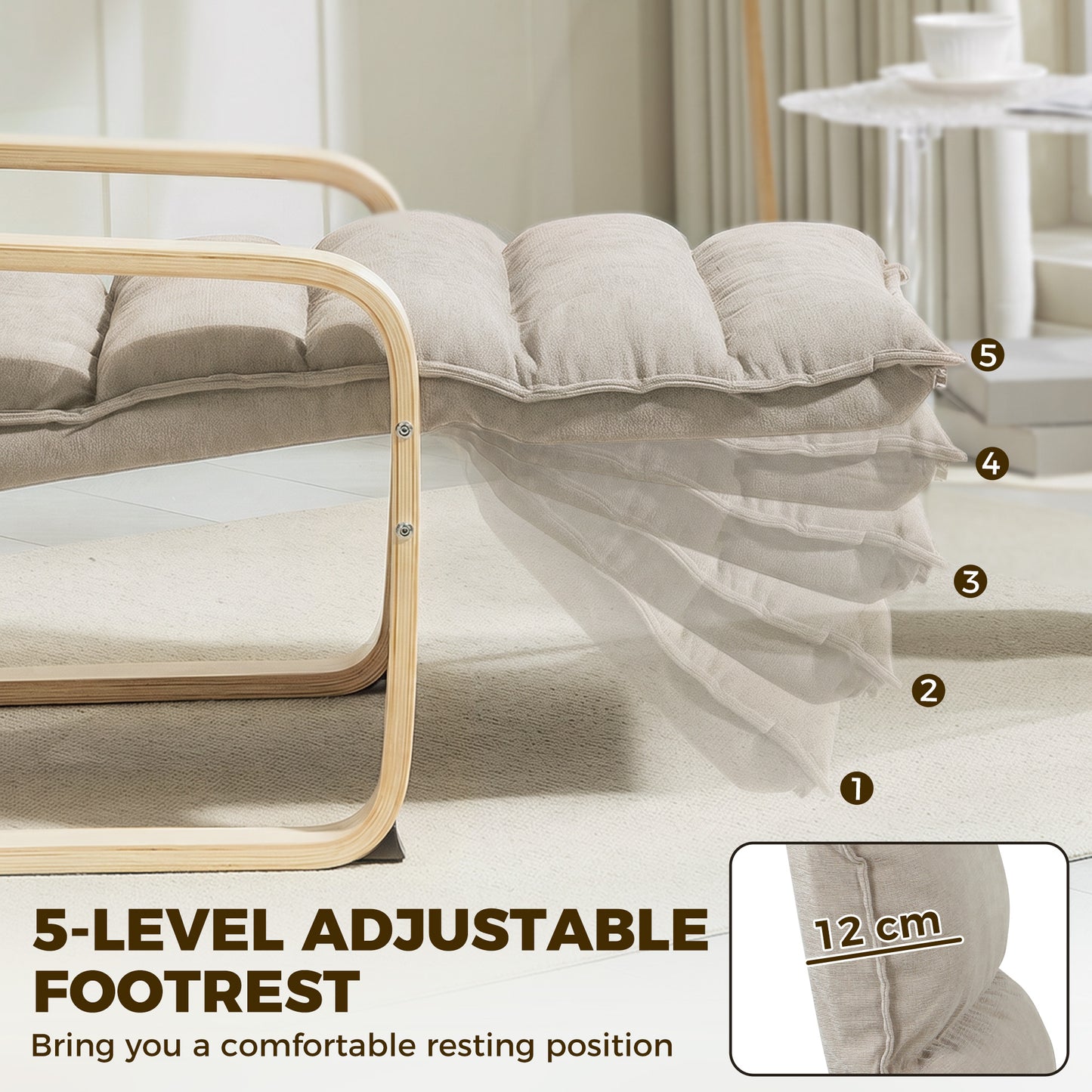 Lounge Chair with Wooden Frame for Living Room, Bedroom, Light Brown