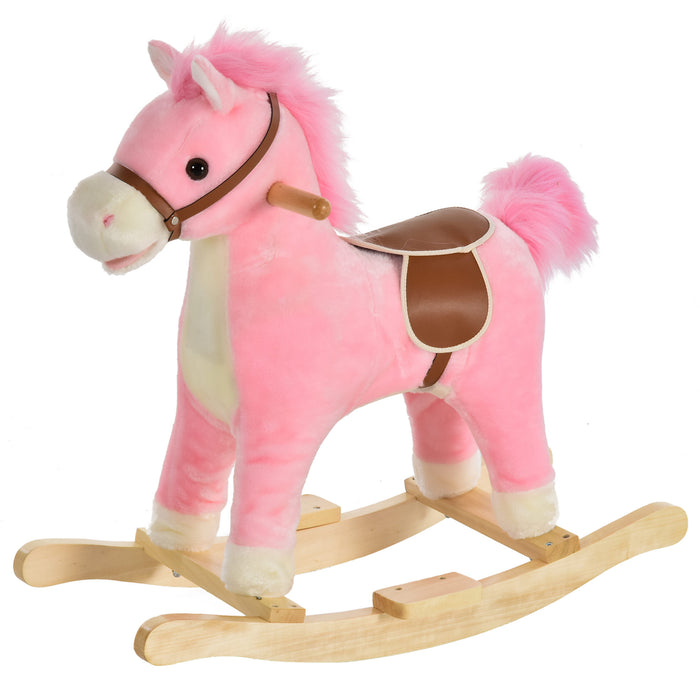 Kids Ride On Plush Rocking Horse w/ Sound Pink