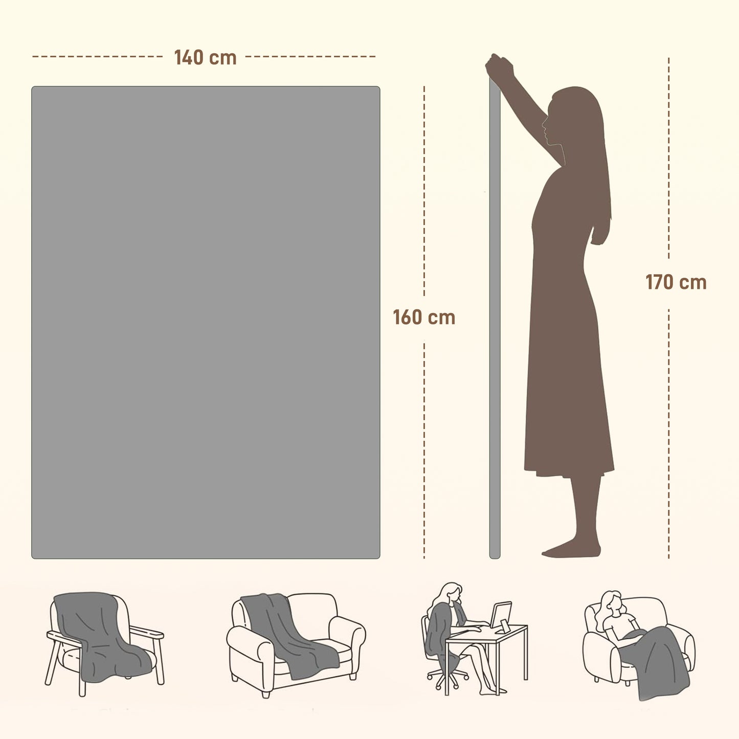 Flannel Fabric Heated Throw, Machine Washable Electric Blanket, Grey