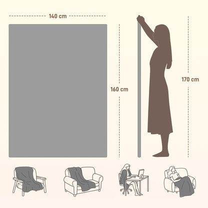 Flannel Fabric Heated Throw, Machine Washable Electric Blanket, Grey