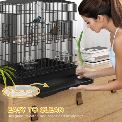 59cm Large Bird Cage with Perches, Food Bowls, Swing, Black