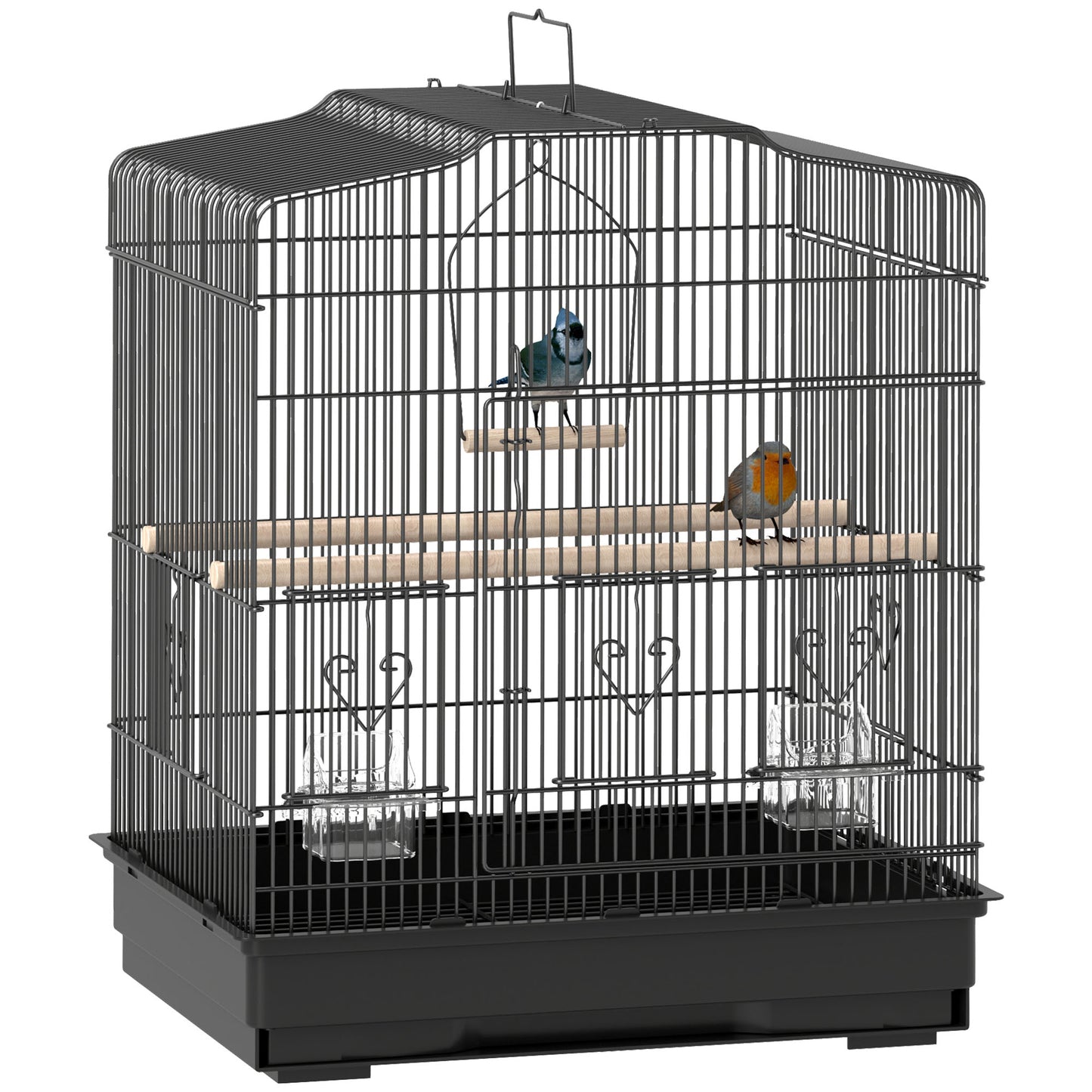 59cm Large Bird Cage with Perches, Food Bowls, Swing, Black