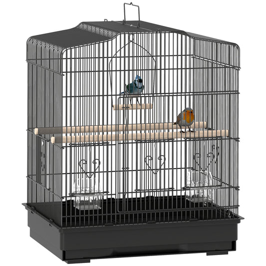 59cm Large Bird Cage with Perches, Food Bowls, Swing, Black