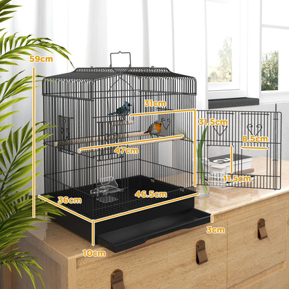59cm Large Bird Cage with Perches, Food Bowls, Swing, Black