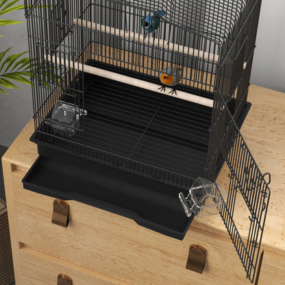 59cm Large Bird Cage with Perches, Food Bowls, Swing, Black