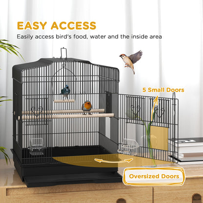 59cm Large Bird Cage with Perches, Food Bowls, Swing, Black