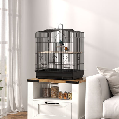 59cm Large Bird Cage with Perches, Food Bowls, Swing, Black