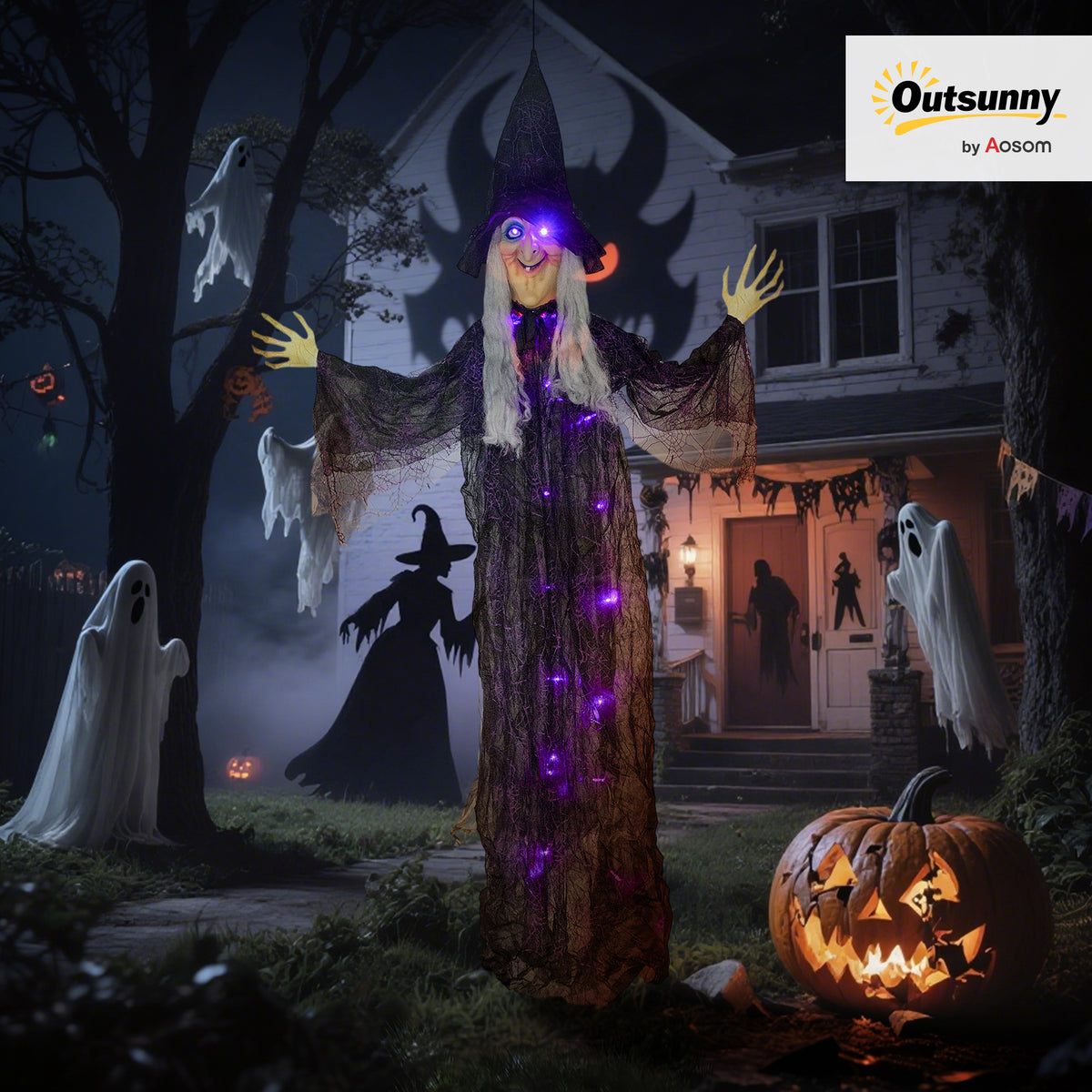Voice Activated Halloween Animatronics Witch, Battery Operated
