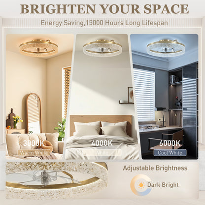 Ceiling Fans with Lights and Remote & App Control, 50 cm Modern LED Ceiling Fan Light with 3 Colour Temperatures, 6 Speed, Timer, Dimmable, Quiet Reversible DC Motor, for Bedroom, Study, Gold