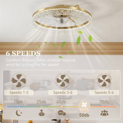 Ceiling Fans with Lights and Remote & App Control, 50 cm Modern LED Ceiling Fan Light with 3 Colour Temperatures, 6 Speed, Timer, Dimmable, Quiet Reversible DC Motor, for Bedroom, Study, Gold