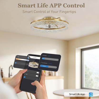 Ceiling Fans with Lights and Remote & App Control, 50 cm Modern LED Ceiling Fan Light with 3 Colour Temperatures, 6 Speed, Timer, Dimmable, Quiet Reversible DC Motor, for Bedroom, Study, Gold
