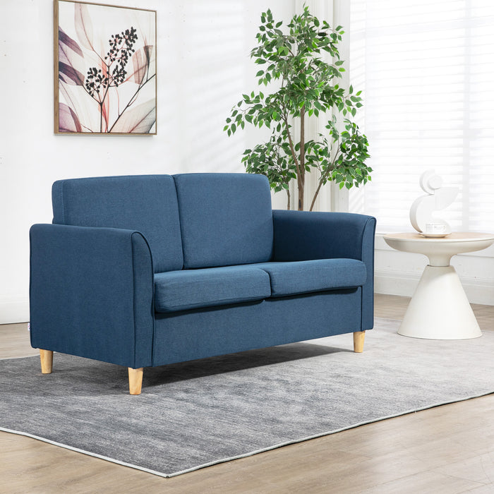 Compact Loveseat Sofa, Modern 2 Seater Sofa for Living Room with Wood Legs and Armrests, Blue