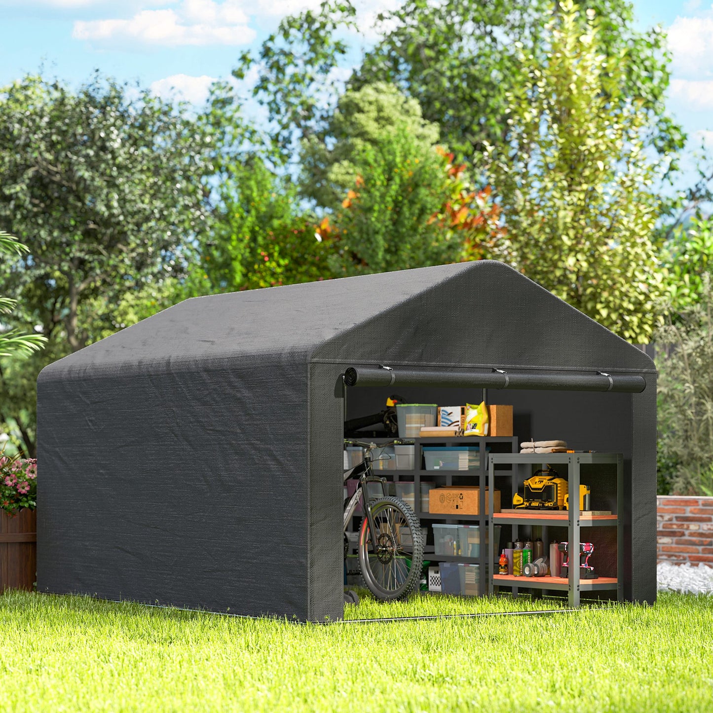 6.6 x 7.8ft Garden Storage Shed Tent Bike Tent, Dark Grey