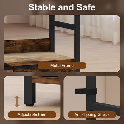 Industrial Bookshelf with 4 Shelves and 3 Fabric Drawers Rustic Brown