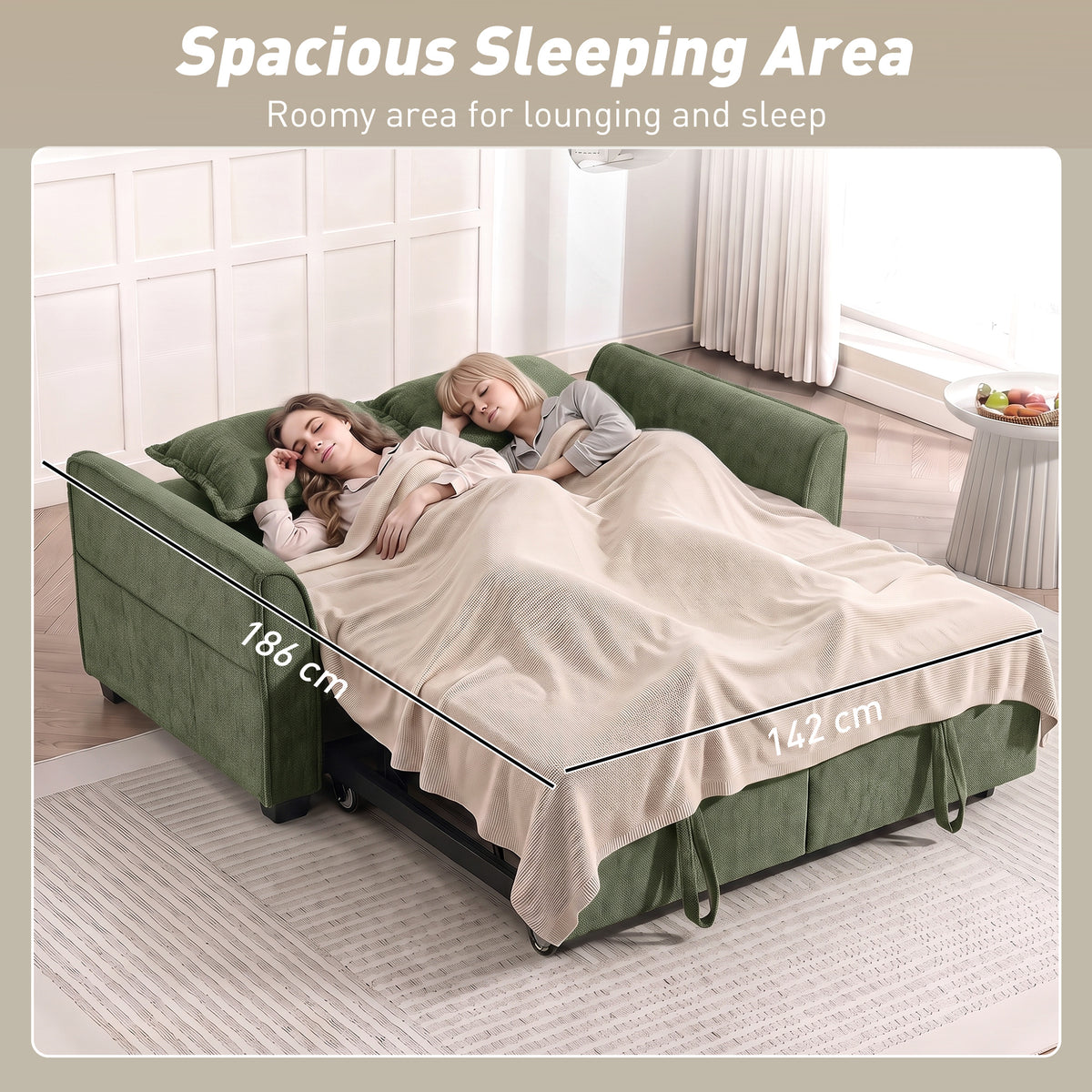 Sofa Bed, 4-in-1 Convertible Pull Out Sleeper Sofa, Dark Green
