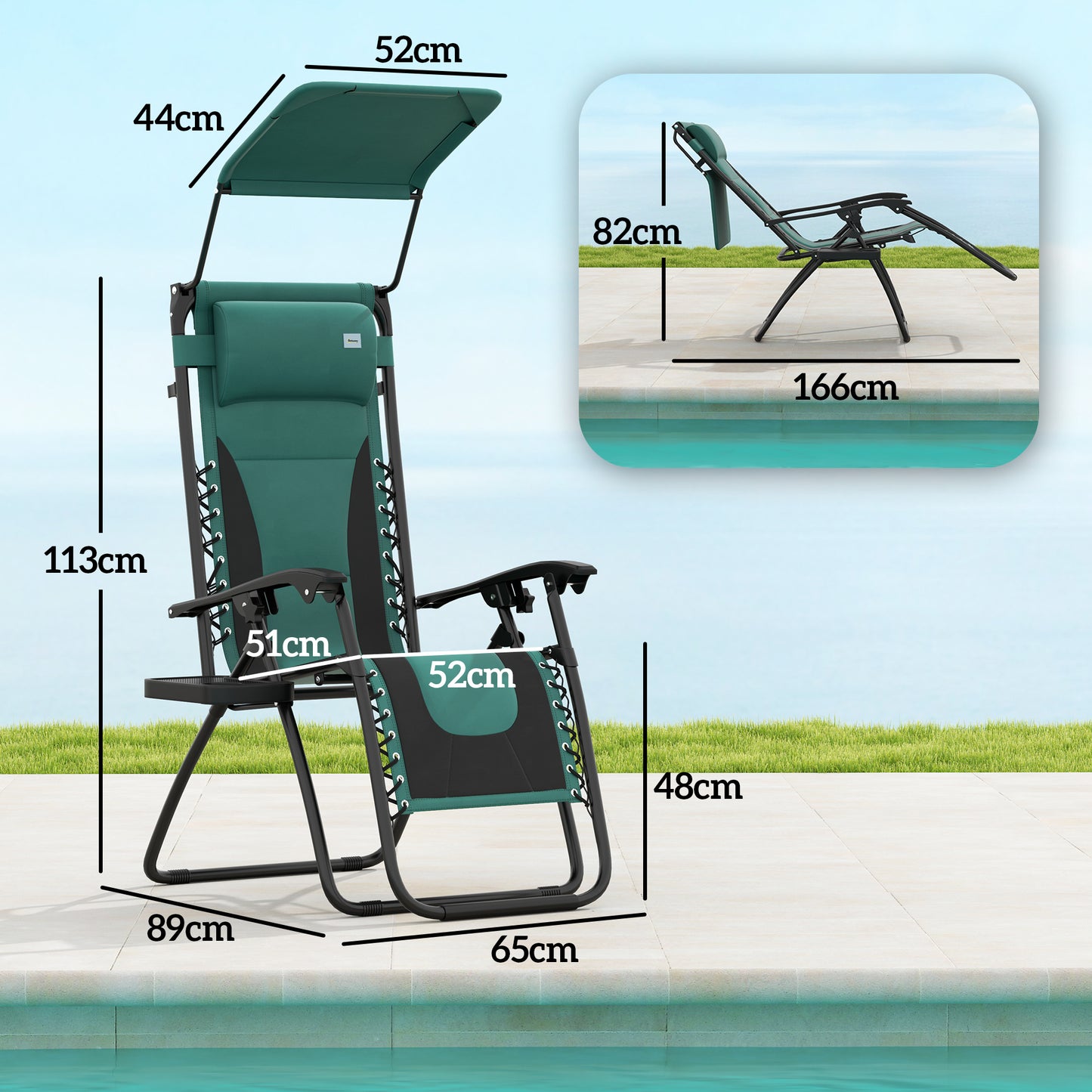 Zero Gravity Lounger Chair, Folding Reclining Chair, Green