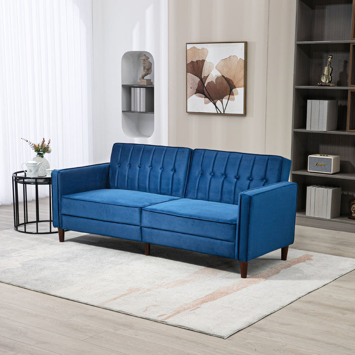 Modern Convertible Sofa Futon Velvet-Touch Tufted Couch Compact Loveseat with Adjustable Split Back, Blue