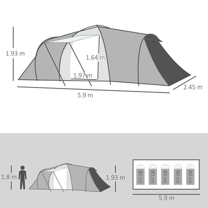 4-6 Man Tunnel Tent Camping Tent with 2 Bedroom, Vestibule, Bag, 2000mm Waterproof, UV50+ for Fishing, Hiking, Festival