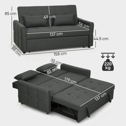 2 Seater Sofa Bed, Convertible Pull Out Bed Settee, Charcoal Grey