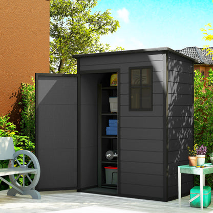 5' x 3' Garden Shed w/ Floor, Lockable Door, Window and Vent, Dark Grey