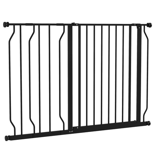 Expandable Dog Gate with Door pressure,75-115cm Doorway Pet Barrier Fence for Hallways, Staircases, Black