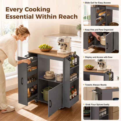 Kitchen Trolley on Wheels, Rolling Kitchen Cart with Power Outlet
