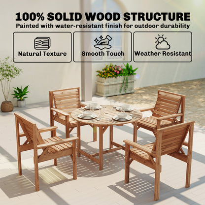 Garden Dining Set, Round Table and Chairs w/ Parasol Hole, Natural