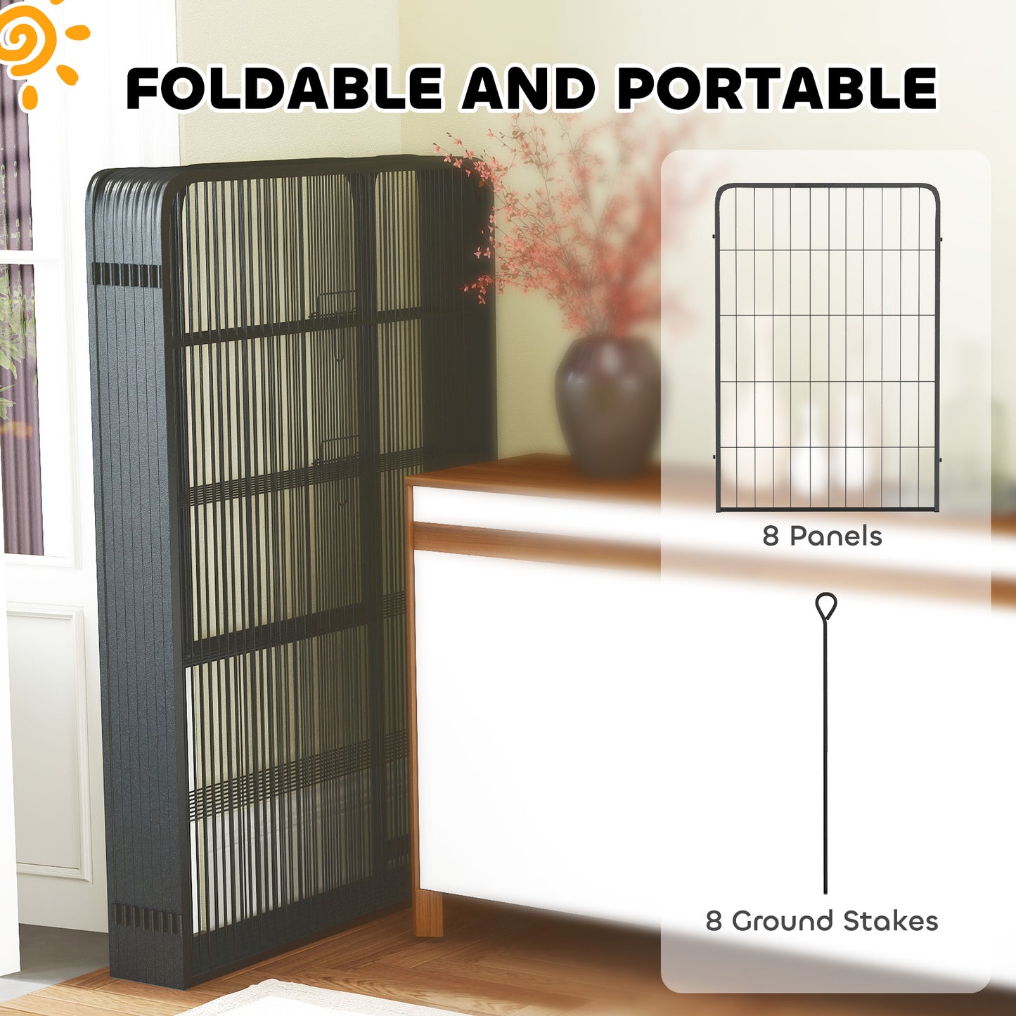 Dog Playpen, 6 Panels Puppy Pen Dog Playpen, 60cm High, Black