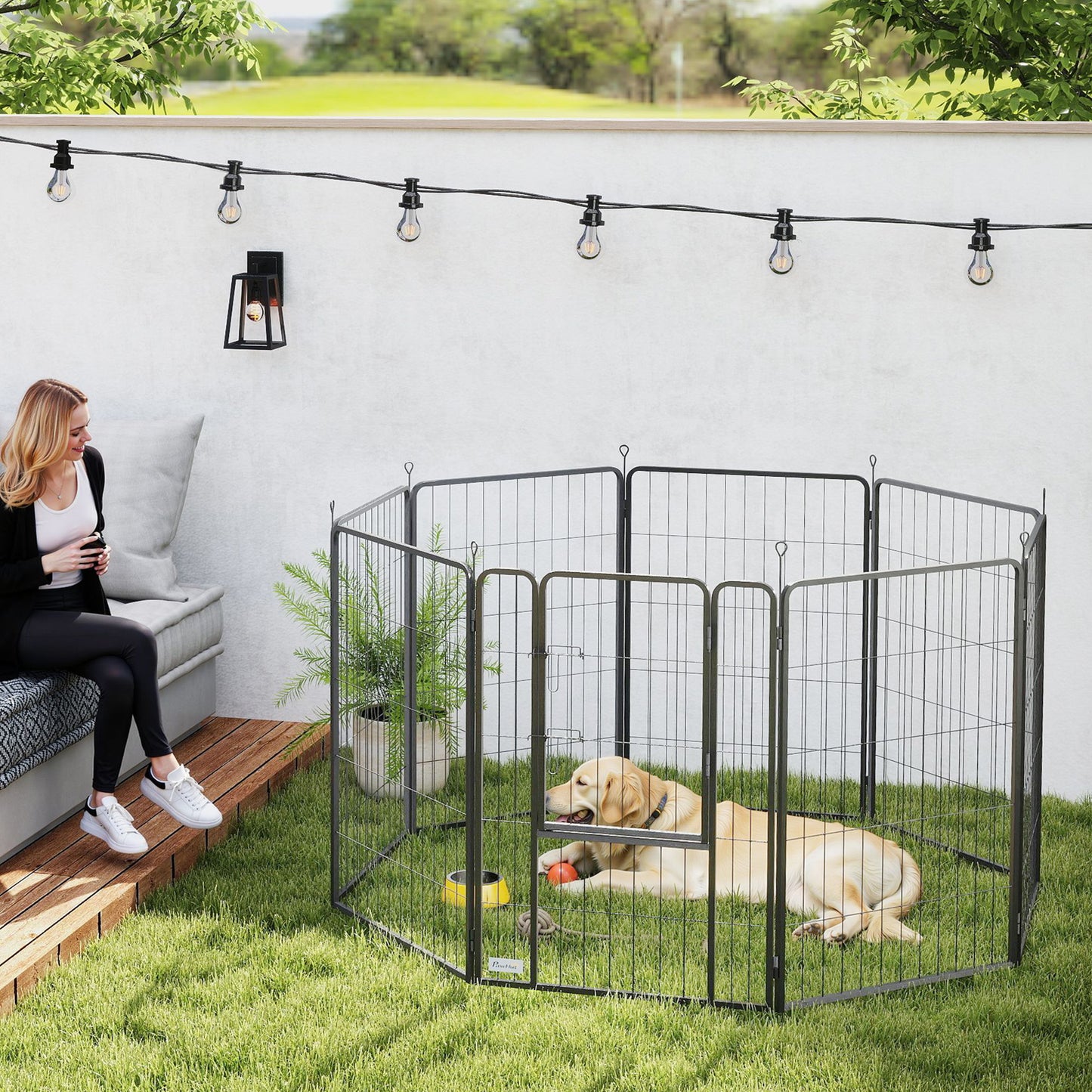Dog Playpen, 6 Panels Puppy Pen Dog Playpen, 60cm High, Black