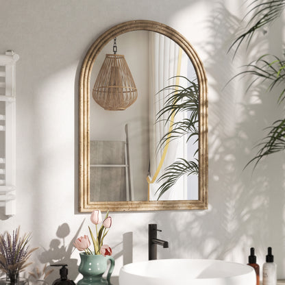 Modern Wall-Mounted Mirror with Grooved Edge, Brown